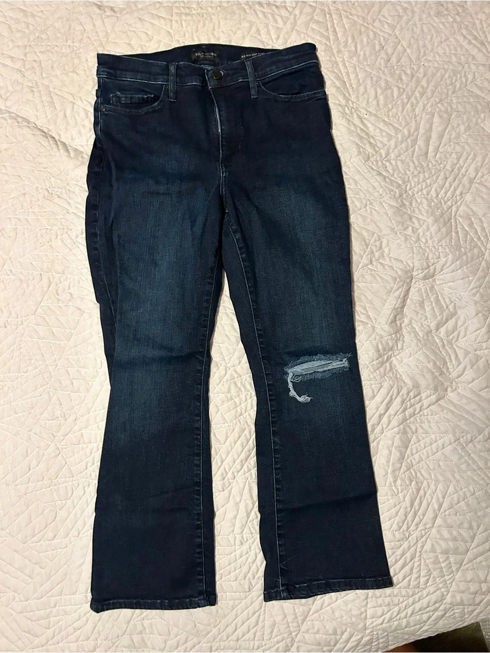 Banana Republic Mid Rise Crop Flare Dark Denim Distressed Jeans